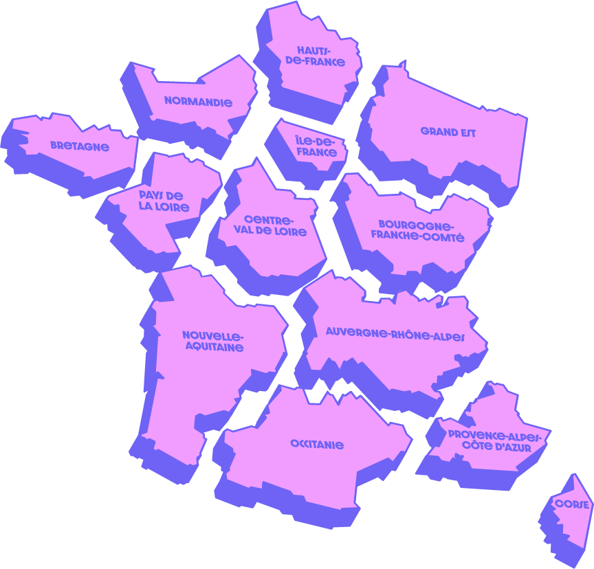 Carte de France par régions en 2025 - Portails des librairies indépendantes #TrouveTaLibrairie